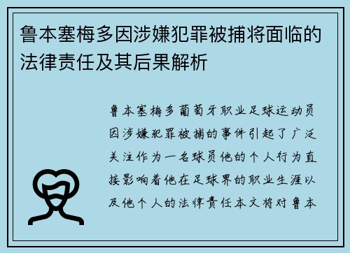 鲁本塞梅多因涉嫌犯罪被捕将面临的法律责任及其后果解析